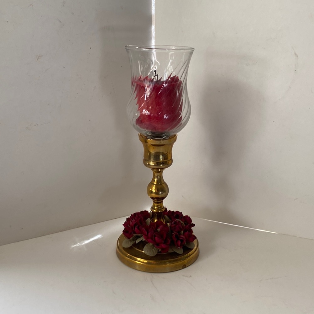 Vintage solid heavy brass candleholder with shade